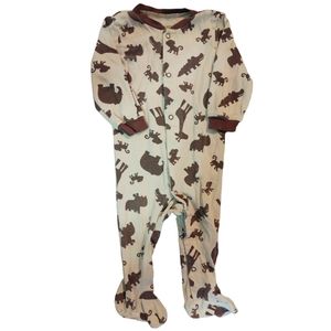 CARTER'S Tan and Brown Safari Animal Print Snap Down Cotton Pajama Sleeper Onesi
